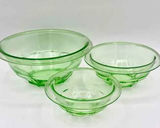 (3) Hazel Atlas Rest Well Green Mixing Bowls