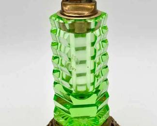 Mid-Century Uranium Glass Table Lighter with Ornate Base