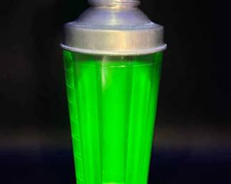 Hazel Atlas Art Deco Uranium Glass Cocktail Shaker-Marked