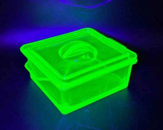 Hazel Atlas Uranium Glass Refrigerator Dish-Marked