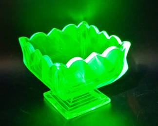 Uranium Glass Square Dessert Dish with Scalloped Rim