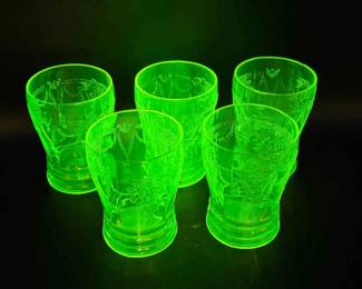 (5) Anchor Hocking Cameo Green Ballerina Cups