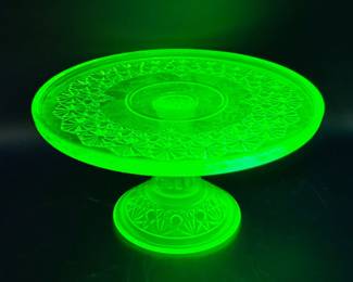 Mosser Vaseline Glass Cake Stand