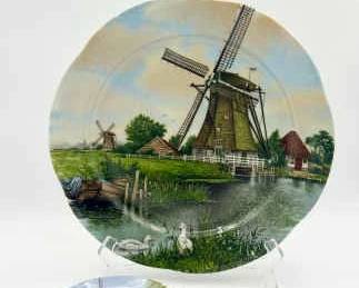(2) Royal Schwabap Decorative Wall Plates – Windmill & Tulip Scenes, Made in Holland