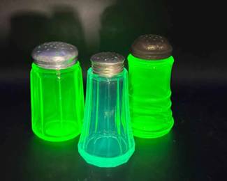 (3) Green Depression Glass Shakers