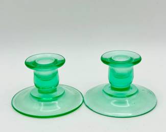 (2) Vintage Depression Glass Candlestick Holders