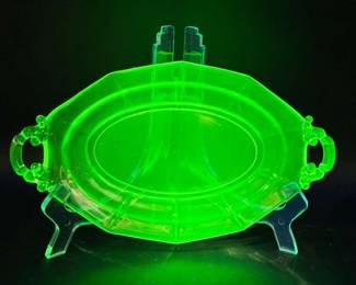 Uranium Glass Handled Tray – Imperial Glass (Marked)