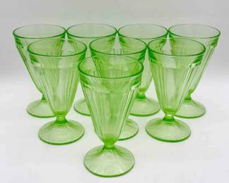 (8) Sundae Glasses Possibly Fry Glassware Uranium Glass