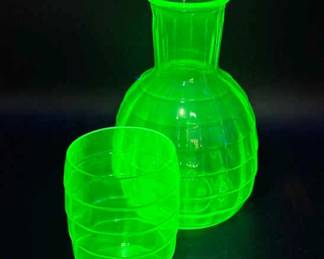 Hocking Block Optic Green Depression Glass Carafe & Tumbler 1929-1933