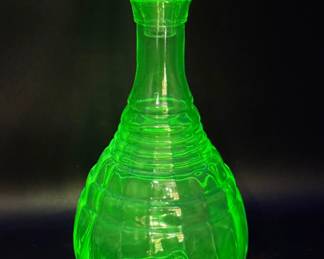 Hazel Atlas New Century Green Depression Glass Decanter 1930 - 1935