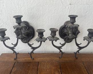 Pair of Ordinate Antique-Style Metal Wall Sconce