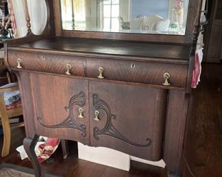 Antique Art Nouveau Sideboard Buffet w/ Beveled
