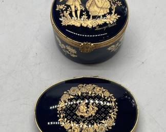 Two Limoges Cobalt Blue Porcelain Boxes with 22k
