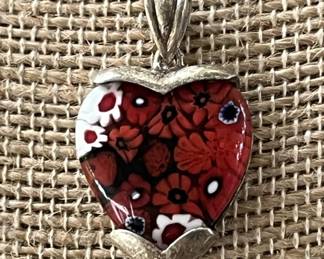 Sterling Silver Art Glass Millefiori Heart