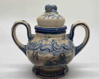 Ornate Vintage Hand Painted Blue Willow Bowl