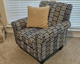 Armchair & Accent Pillow, Greek Pattern Upholstery