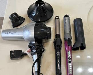 Blow Dryer, 2-Curling Irons, Accessories