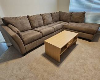 Sectional Sofa w/ Chaise End, Brown Upholstery