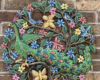 Peacock Tree of Life Metal Outdoor Wall Wreath