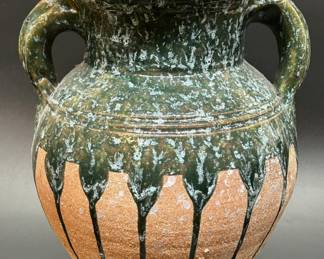 Studio Pottery Handled Vase w/ Drip Glaze