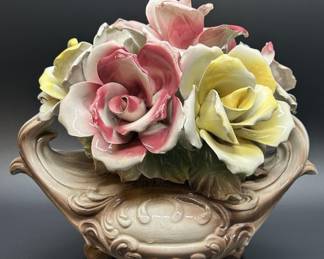 Capodimonte Porcelain Rose Bouquet, Italy