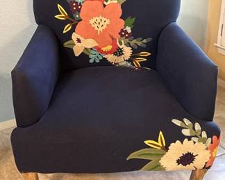 Navy Blue Armchair w/ Embroidered Astrid Flowers