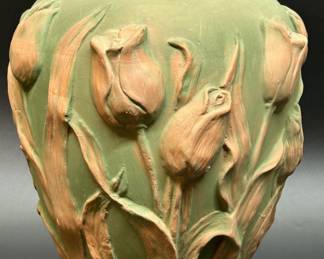 Portuguese Majolica Vase w/ Raised Roses Design