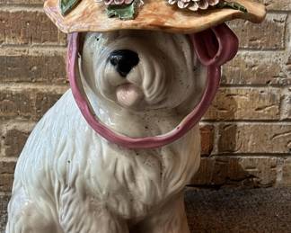 Whimsical Dog w/ Flower Bonnet Figurine