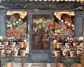 Framed Flower Shop Village Scene Artwork