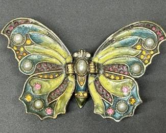 Nikky Bejeweled & Enameled Brass Butterfly