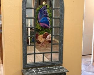 Entry Bench & Arched Mirror w/ Painted Detail