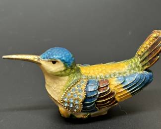 Enameled Hummingbird Trinket Box w/ Crystals