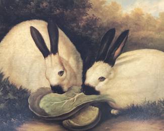 P. Rolence Giclee Himalayan Rabbits Eating Cabbage