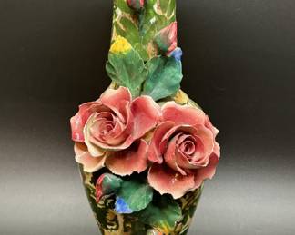 Italian Porcelain Vase w/ 3D Rose