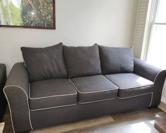 Cloth sofa w matching loveseat. (Damage to piping due to cat)