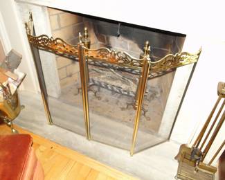 Brass Fireplace screen and tools