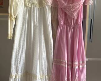 AWT210 Vintage Duo: Prairie Eyelet Lace Dress & Pink Off-Shoulder Ruffle