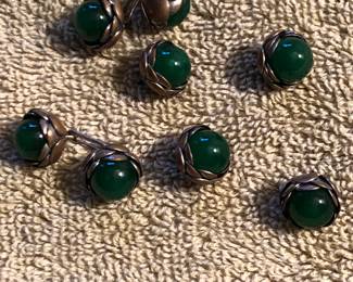 NEW: Vintage Sterling and Green Barse Buttons and Cufflinks