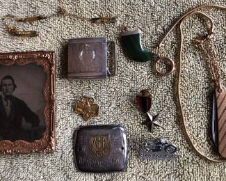 NEW: Vintage Tin Photo, Newspaper Boy Badge, Knife Pendant and Nephrite Jade Pendant