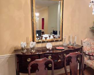 Beautiful buffet with lots of inlay and two drawers lined with silver cloth