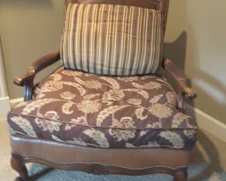 Matching pair of leather and fabric side chairs by Bentley churchill. They are really good looking and in excellent condition!