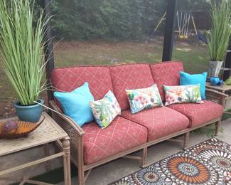 Rattan style furniture is made of powder coated cast metal all in excellent condition.