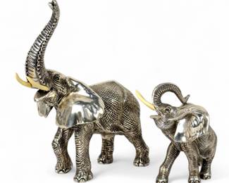 Pair Of D'Argenta Silver Elephant Figures