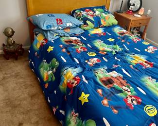 Twin bed with bedding