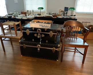 Trunks, Vintage Rush Seat Stools, Banker / Courthouse Chair (1 of 3)