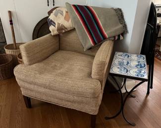 Vintage Chair, Vintage Native American Rug, Vintage Wool Fish Rug, Tile Side Table