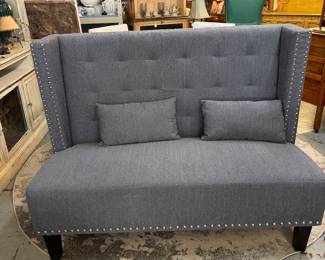 Wonderful unique Bench/sofa wingback design with nailhead trim and 2 cushions