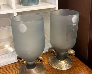 2 frosted glass cups with burnished bases