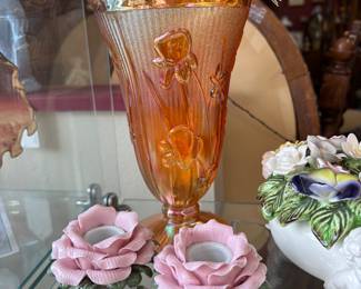 Marigold iridescent vase. Floral Candle holders