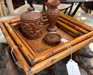 Great Bamboo trays and trinket boxes, candle holder